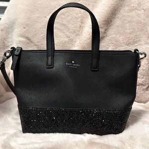 Kate Spade Greta Court Ina Black Glitter Small Satchel Crossbody